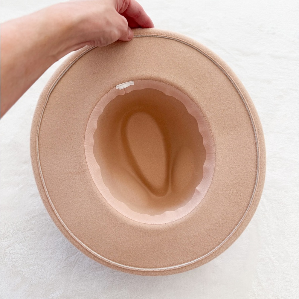 Girls Beige Felt Rancher Hat Wide Brim Neutral Boho Western Mini Fashion - Picture 8 of 8